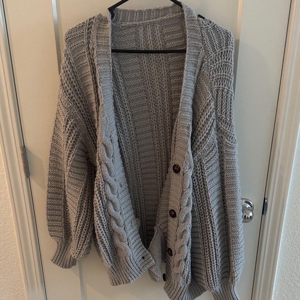 Cozy Gray Cable Knit Sweater